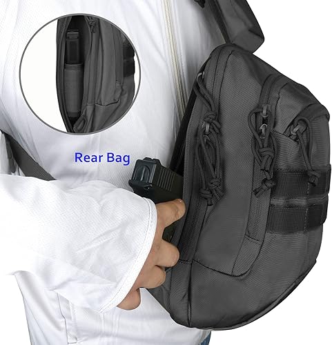 Miniatura 5 de LarKoo Bolsa táctica de pecho EDC para hombro, universal, doble funda, CCW, compacta, mochila de transporte oculta para rango, caza, senderismo,