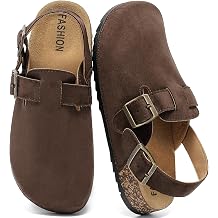 Womens Suede Clogs with Back Strap Mens Cork Footbed Leather Mules Clogs for Women Comfort Memory Foam Slingback Clog Sandals with Adjustable Buckle Slip on Potato Shoes