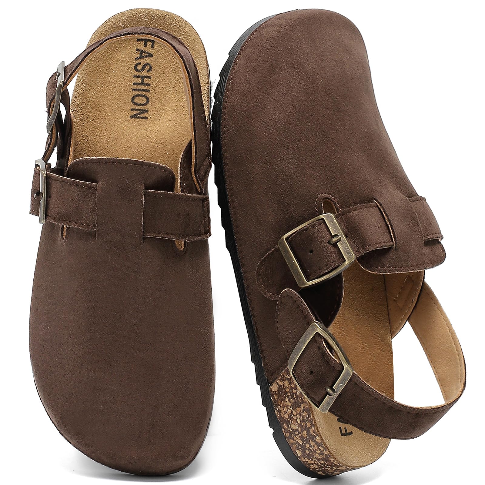 Women's Suede Clogs with Back Strap Men's Cork Footbed Leather Mules Clogs for Women Comfort Memory Foam Slingback Clog Sandals with Adjustable Buckle Slip on Potato Shoes-image-28
