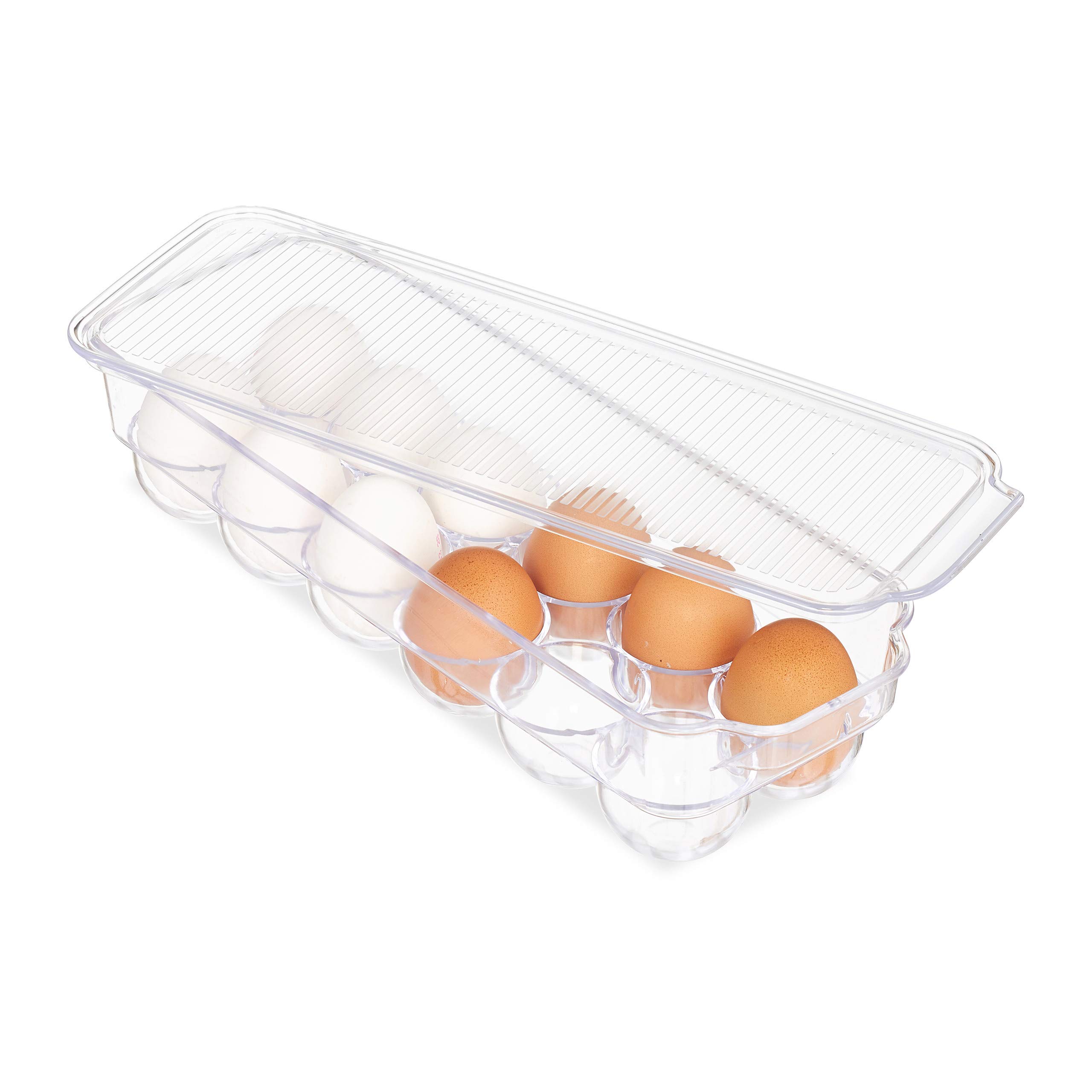 Relaxdays Huevera para Frigorífico, Porta 12 Huevos con Tapa, Nevera, Plástico, 1 Ud., 8 x 32,5 x 11,5 cm, Transparente