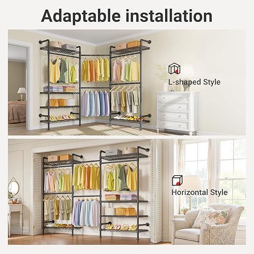 Miniatura 2 de Timate Perchero de ropa en forma de L L3 resistente para colgar ropa, perchero industrial expandible montado en la pared, armario de esquina