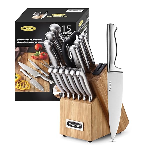McCook® Knife Sets, German Stainless Steel Kitchen Knife Block Sets with Built-in Sharpener