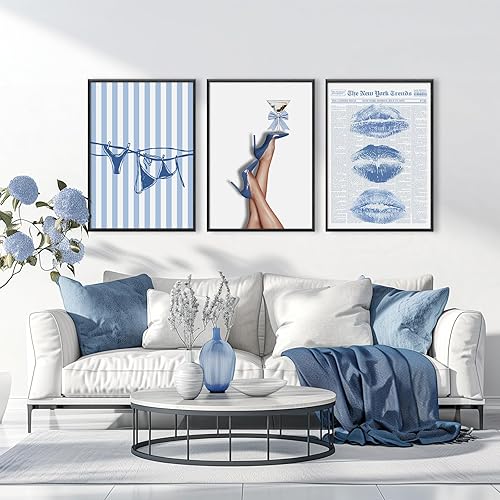 Miniatura 4 de Decoración artística de pared de coqueta azul, pósteres estéticos de moda, arte de pared retro Y2k, arte de pared con lazo azul, impresiones de