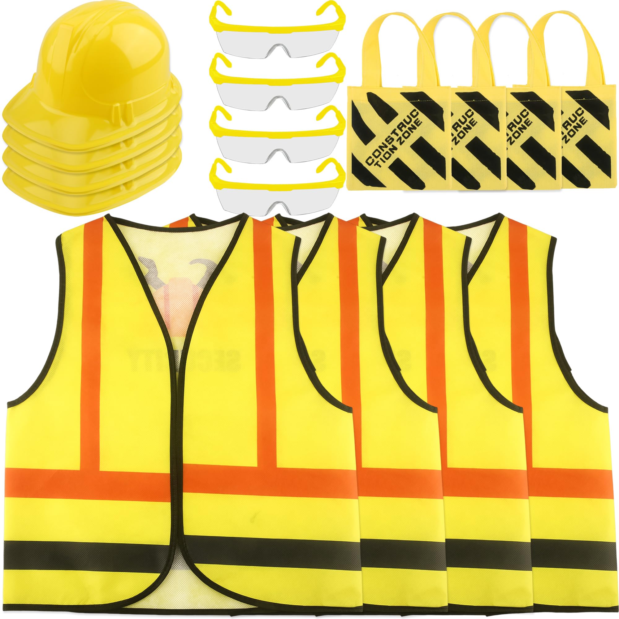Puteraya 16 Pcs Kid Construction Worker Costume Set Include Construction Vest Hat Goggles and Tote Bag for Kids Halloween