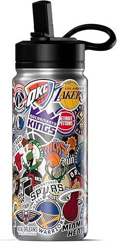 Hydrapeak x Botella de agua aislada de 20 onzas con licencia oficial de la NBA, con tapa de popote y asa