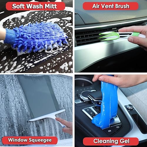 Miniatura 6 de Kit de limpieza de automóvil de 58 piezas, aspiradora de mano inalámbrica, kit de detalles de interior de automóvil con gel de limpieza, plumero,