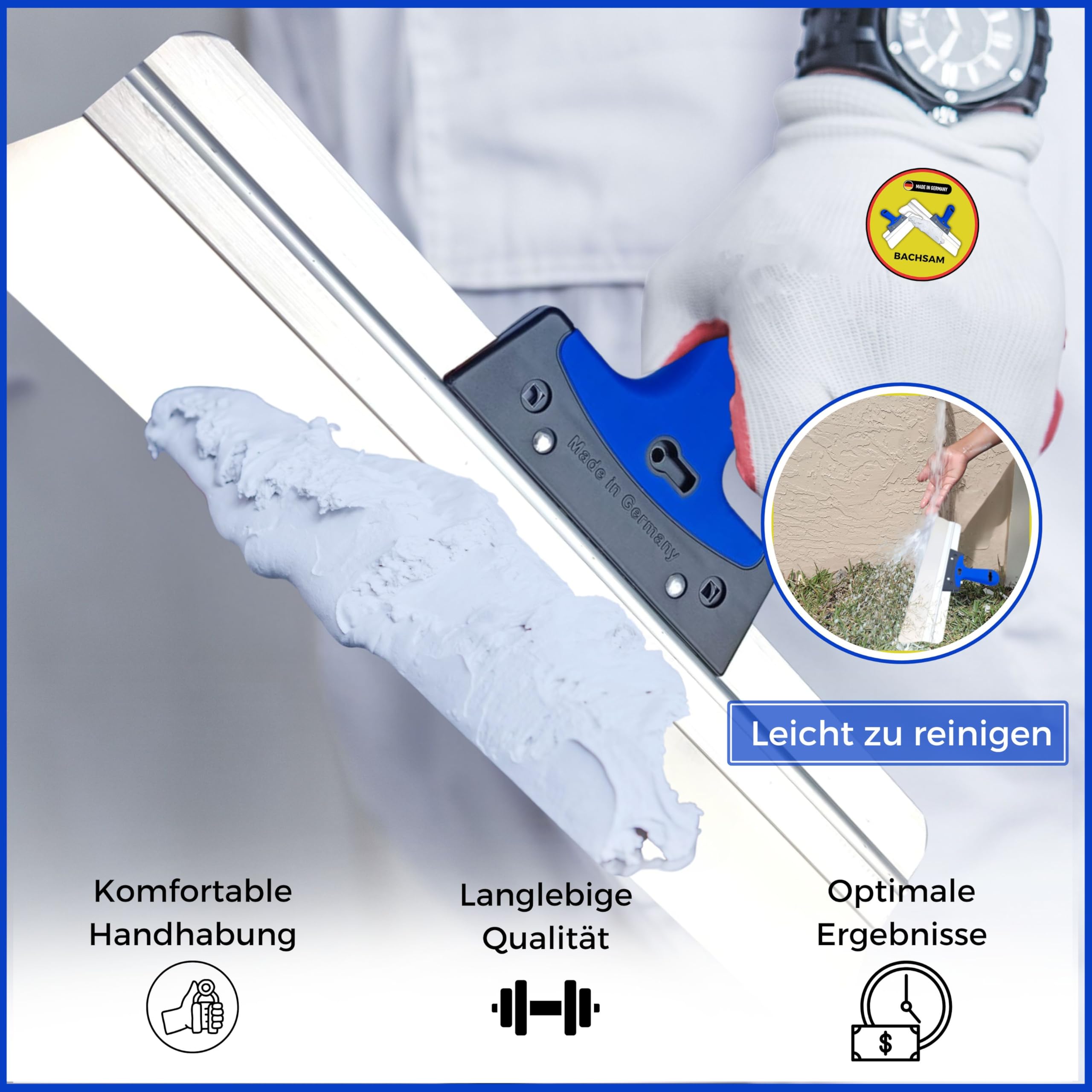 Made in Germany hochwertiges Flächenspachtel Set 25cm,40cm, 60cm zum Spachteln, Verputzen und Tapeten Entfernen, Trockenbauer Werkzeug mit Softgriff und abgerundeten Ecken (25,40,60cm)