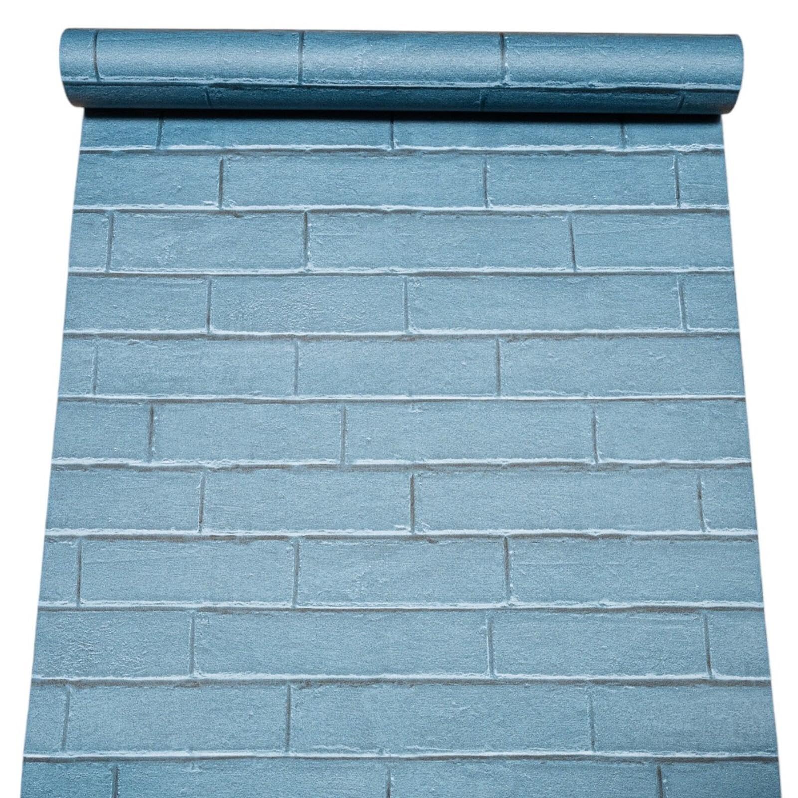 SOPHIE LAURENCE Blue Brick Effect Wallpaper 3D Textured Pattern Feature Wall Living, Smooth Finish Vinyl Wall Panels for Lounge, Bedroom, Study Washable, Strippable, Non-Pasted (Sample)