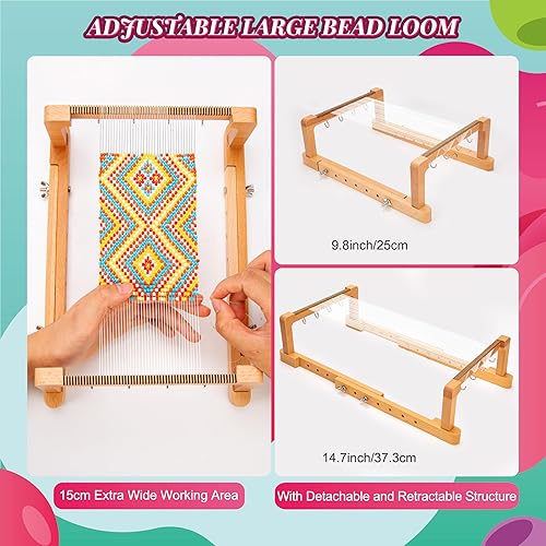 Miniatura 3 de PP OPOUNT Kit de telar de cuentas ajustables, suministros de cuentas de telar de madera con instrucciones detalladas, prácticos accesorios para