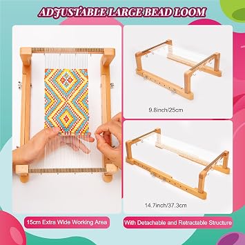 PP OPOUNT Adjustable Bead Loom Kit, Wood Loom Beading Supplies with Detailed Instructions, Practical Jewelry Making Accessories, Beading Loom Kits for Adults Jewelry Making Bracelets Belts