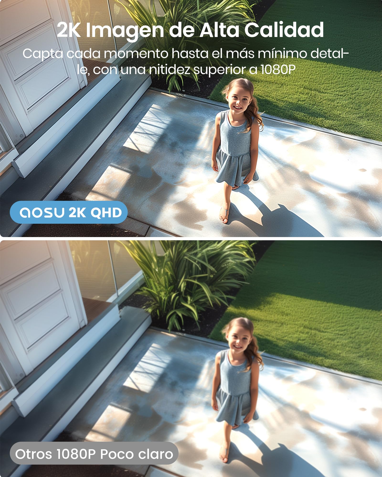 aosu Cámara de vigilancia Exterior 2K batería de 240 días 2 Kit Aosubase 32GB Local sin ABO cámara inalámbrica Sensor de Movimiento Alarma de luz y Sonido Audio bidireccional (2K 4-Set con Aosubase) | Autonomía de hasta 240 días, ultra gran angular, audio