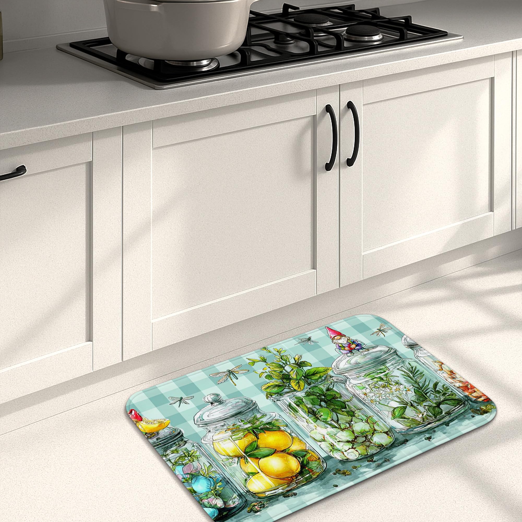 Vintage Kitchen Mats for Floor, Colorful Jar Garden Soft Mats, Cushioned Comfort Washable Non Slip Decor Rugs for Kitchen Sinks Laundryroom Bathroom 20x31 Inch