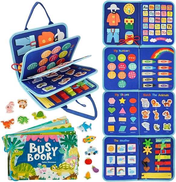 DEIERRI Pack Libros Montessori 1 año | Busy Book + Busy Board Montessori 1 año | Juguetes Niños | Regalos Originales Bebes | Libro Sensorial Bebe | 20 Páginas de Actividades Reutilizables - 1