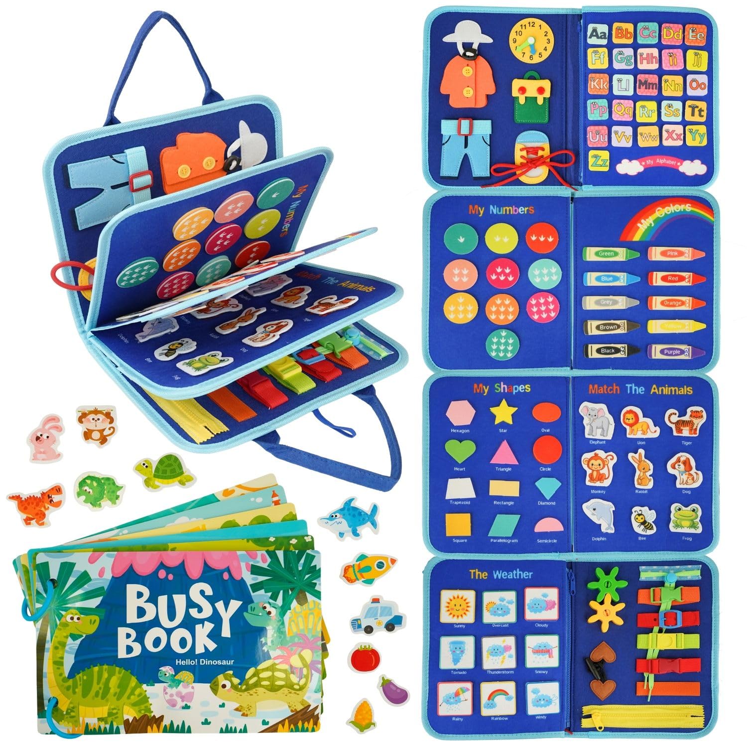 Pack Libros Montessori 1 año | Busy Book + Busy Board Montessori 1 año | Juguetes Niños | Regalos Originales Bebes | Libro Sensorial Bebe | 20 Páginas de Actividades Reutilizables