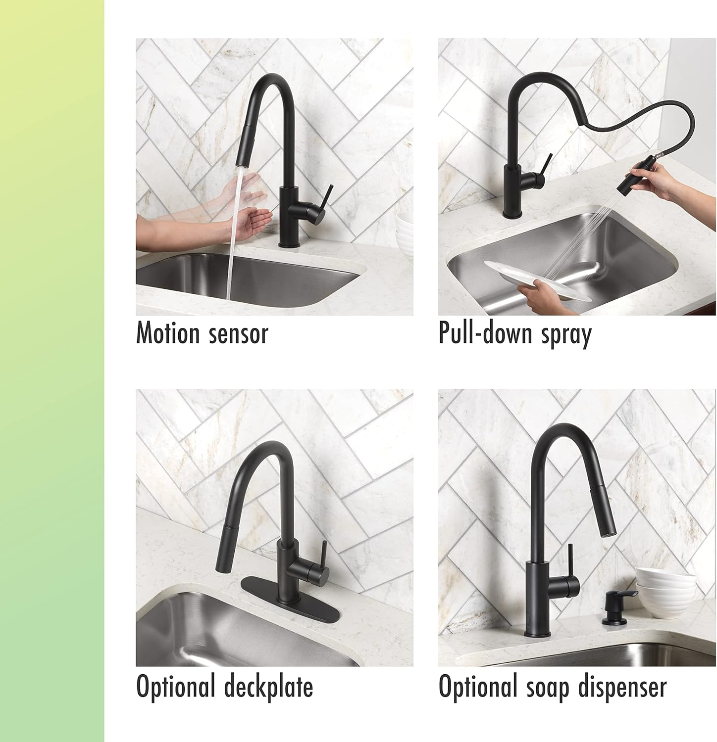 Homewerks 55-K821S-MB-T Hands Free Touchless Kitchen Faucet Pull Down Sprayer, Single, 2, 3 or 4-Hole Install, Matte Black