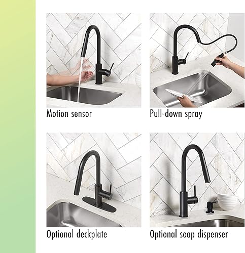 Miniatura 4 de Homewerks 55-K821S-MB-T - Pulverizador desplegable para grifo de cocina sin contacto manos libres, simple, instalación de 2, 3 o 4 agujeros, negro