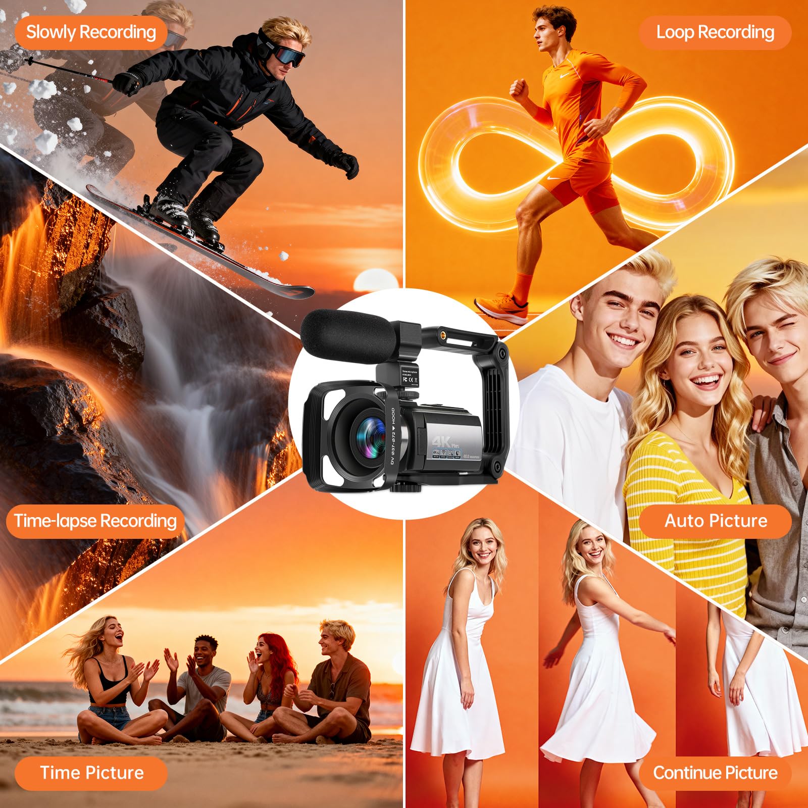 Videocamera 4K60FPS 48MP Vlogging Camera per YouTube Touch Screen da 3 pollici Zoom digitale 16X WiFi IR visione notturna con 2 batterie Microfono stereo esterno, telecomando, paraluce, stabilizzatore