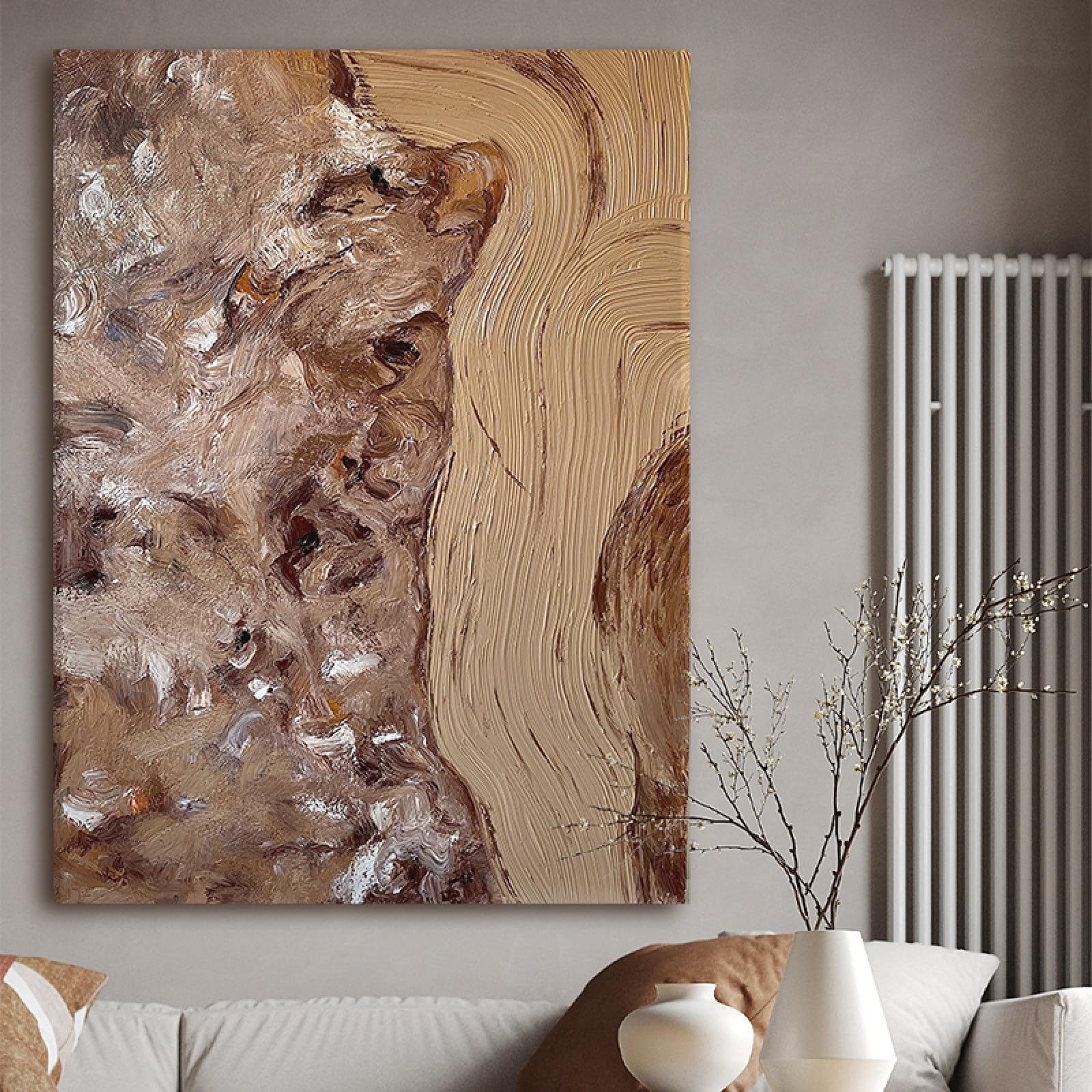 Peinture à l'huile relief de rivière, grand tableau abstrait fait main chic pour maison