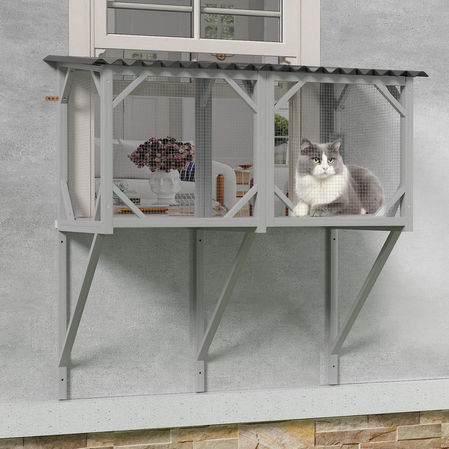 Cat Window Box – Window Perches for Indoor Cats, Sturdy Cat Perch for Sunbathing, Napping & Nature Viewing, All Weather Use (Grey, 43.3")