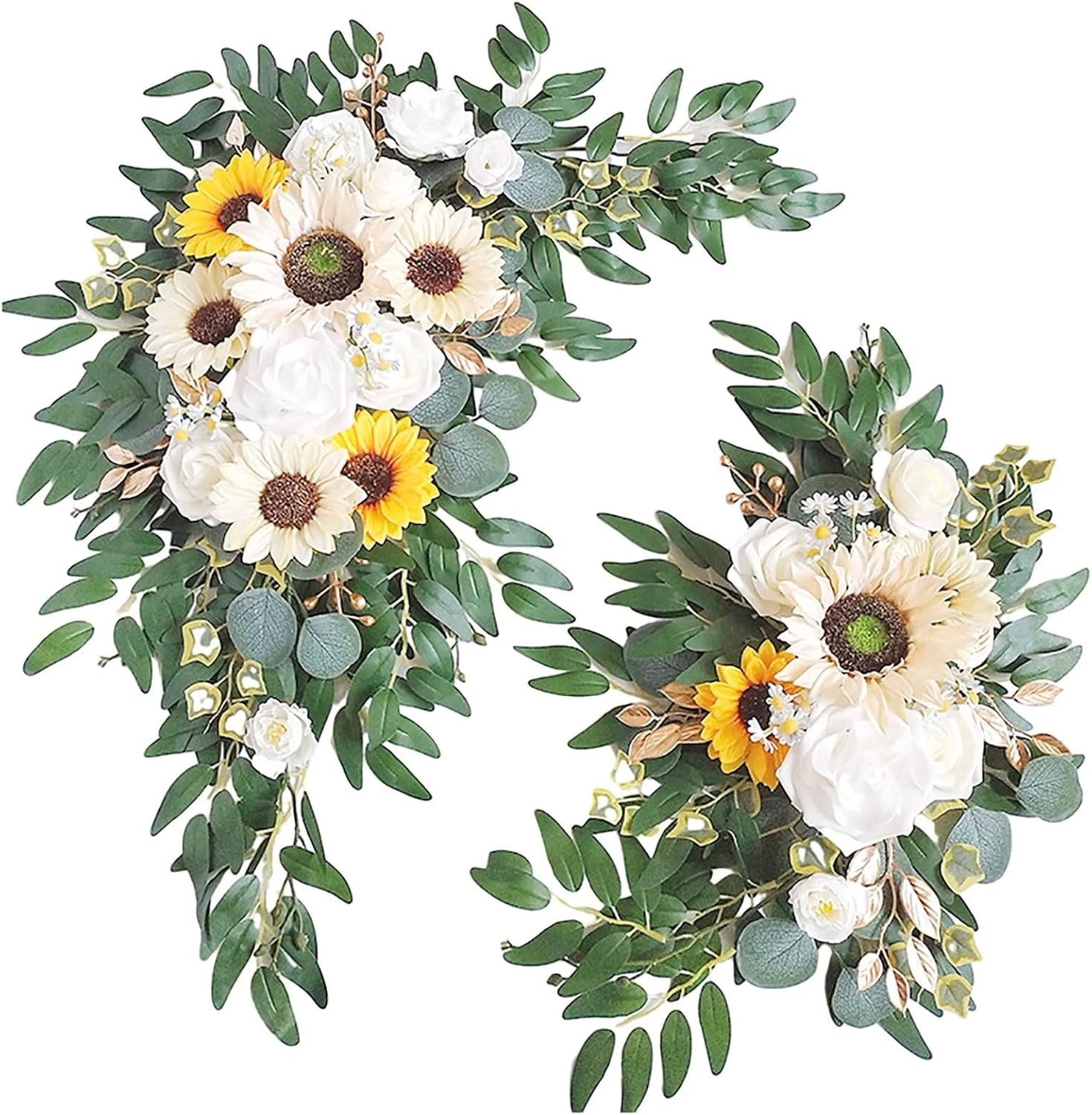 Emivery Wedding Sunflower Arch Flowers (Pack of 2), White Sunflower Flower Swag Artificial Flower Arrangements Floral Decorations for Wedding Arch Ceremony and Reception Backdrop