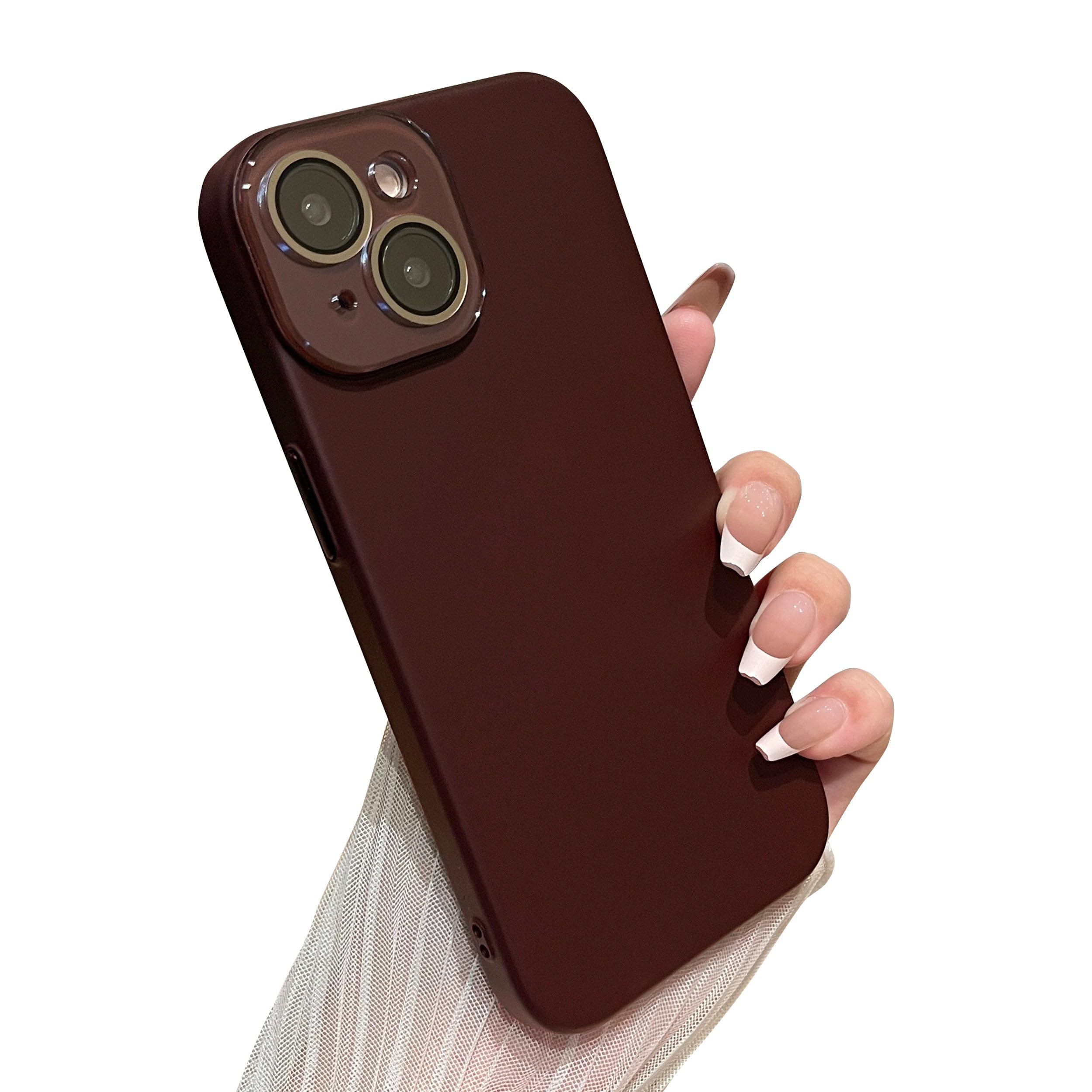 Caseative for iPhone 14 Case,Solid Color Full Camera Lens Protection Phone Case (Wine Red)