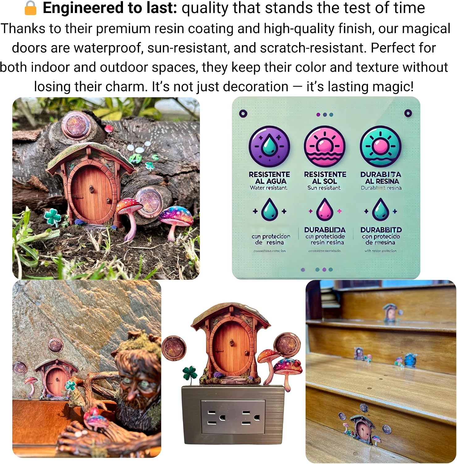 P3 Fairy Door Kit with 3D Resin Finish – Handmade Garden Set w/Windows, Mushrooms, Clovers & Ladybugs | Indoor & Outdoor Magical Decor | Enchanted Artisan Gift Idea