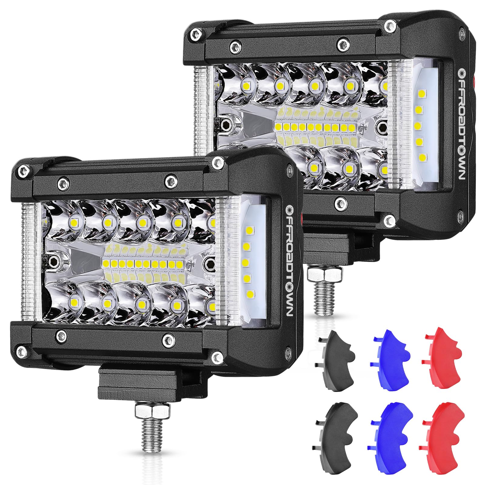 OFFROADTOWN Side Shooter LED Pods 2Pcs 4 Inch Ditch Lights Spot Flood Combo LED Light Bar Fog Pod Work Lights Offroad Driving Light Bumper Lights for Truck ATV UTV SUV Boat