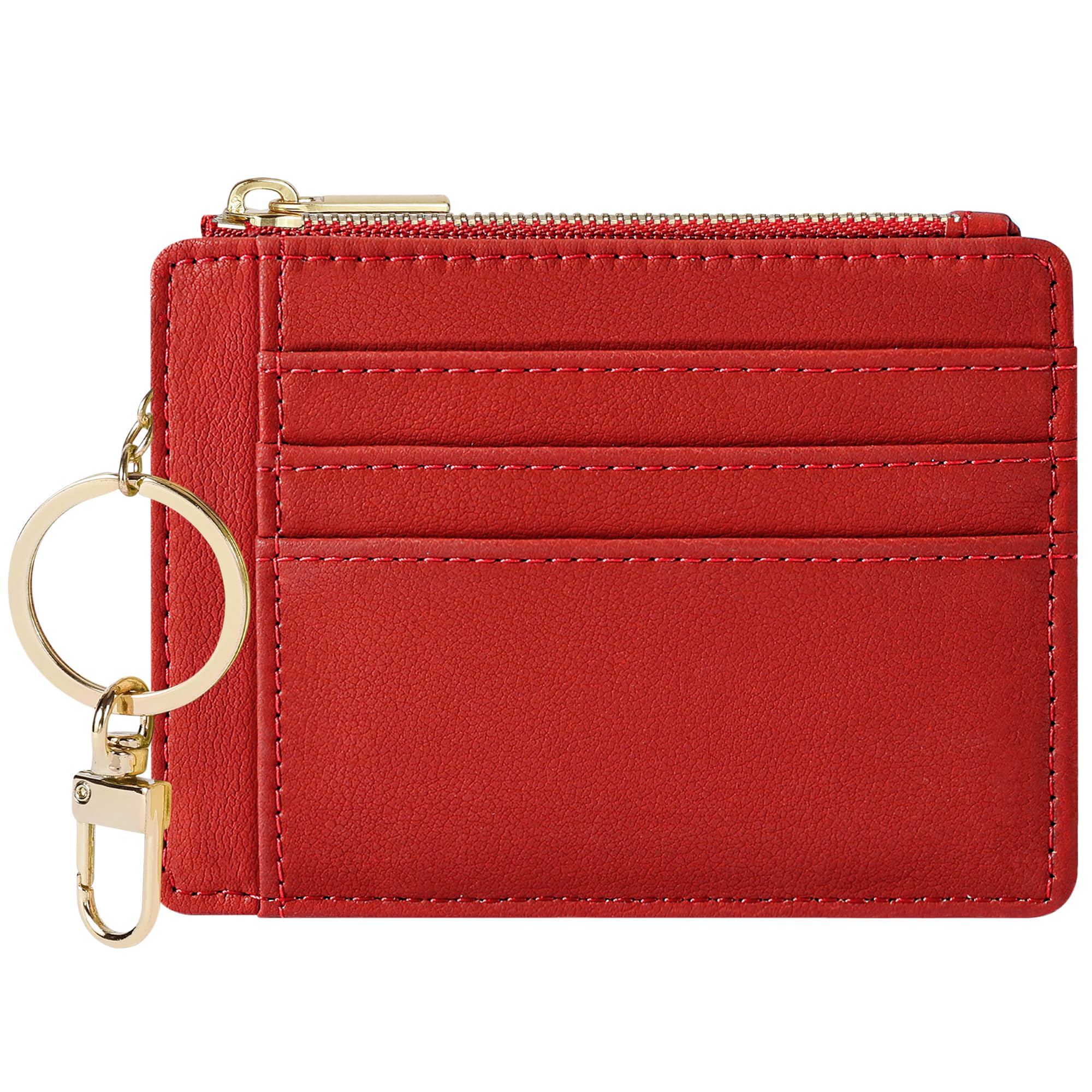 2 Pack Card Case Slim Front Pocket Wallet for Women Credit Card Holder with Keychain(Smooth Red Classic)-image-11