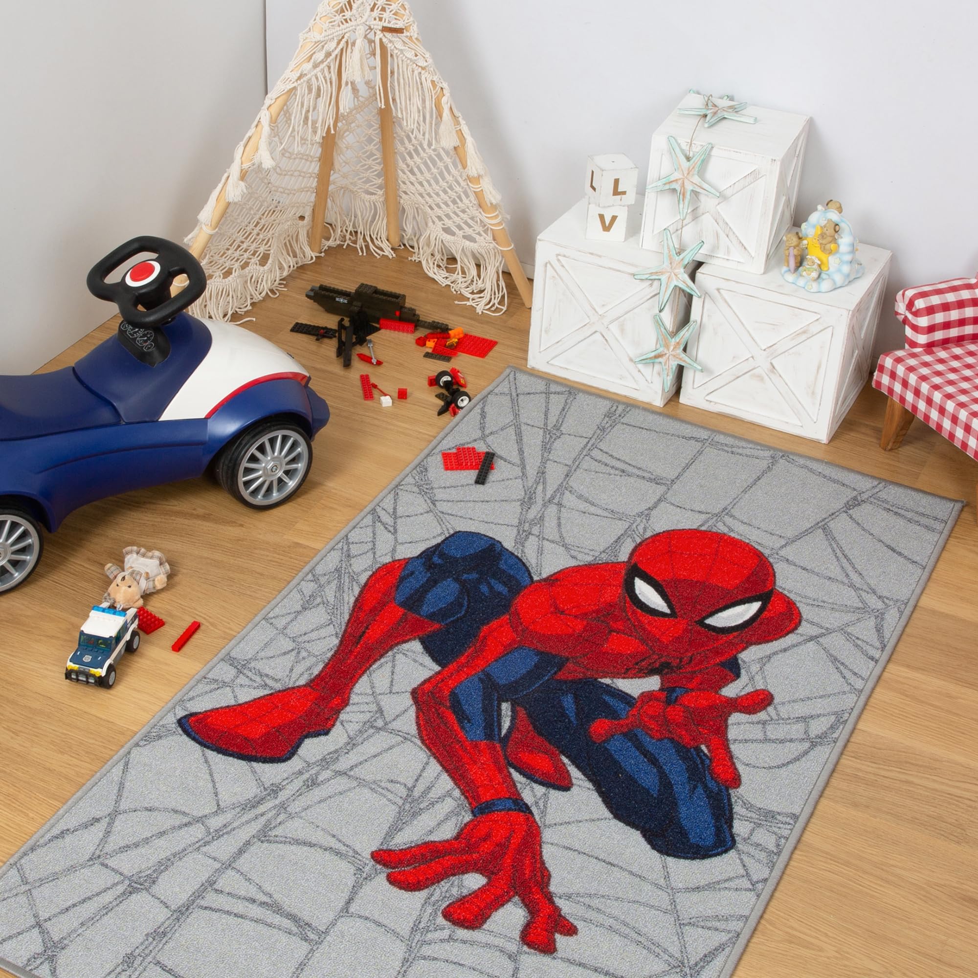 Disney Home Kinderteppich - Offiziell lizenzierter Kinderspielteppich für Kinderzimmer, Spielzimmer - rutschfeste und waschmaschinenfeste Spielmatte für Kinder, Spiderman Teppich 80 x 120 cm