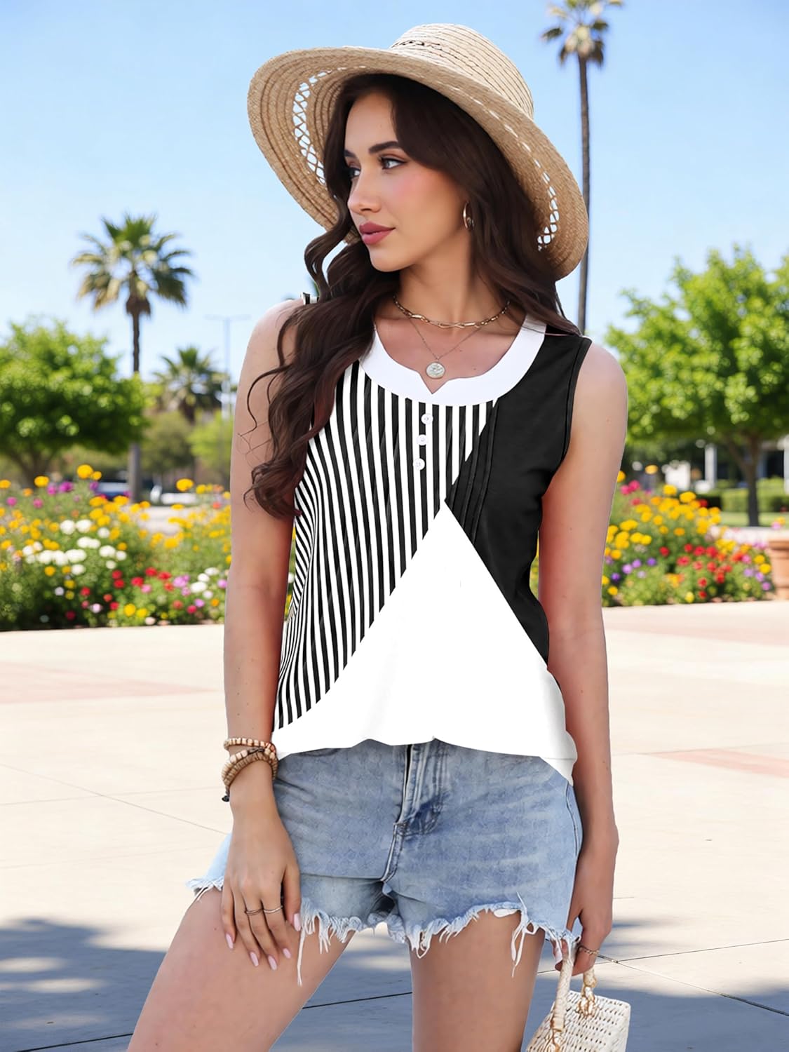 Disamer Tank Tops for Women Loose Fit Sleeveless Summer Tops Trendy T Shirts Spring 2026 Patchwork Tunic Tops Blouse Tee - Image 5