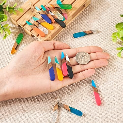 Miniatura 5 de Beadthoven Dijes de Madera de Resina, Dijes para Hacer Aretes de Bricolaje, Colgantes de Madera de Resina Geométricos, Piezas Bohemias para Aretes