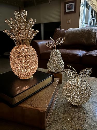Miniatura 7 de 5705 Manzana Cristal Escultura de pera dorada, decoración del hogar, centro de mesa de frutas, pera de cristal, peras de regalo, mesa, decoración de