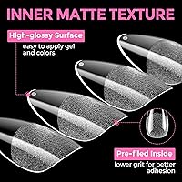 Vista 7 de UNA GELLA 216 puntas de uñas de almendra medianas, uñas postizas de gel preformadas para cobertura completa, uñas postizas francesas acrílicas