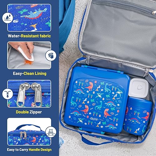 Miniatura 6 de Charcy Lonchera Bento para niños con termo de sopa de 8 onzas, recipientes de almuerzo a prueba de fugas con 4 compartimentos, tarro térmico para