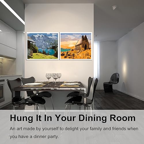 Miniatura 175 de Baisite 1112 Pintura por números, para adulto, principiante, niño, 12 pulgadas de ancho x 16 pulgadas de largo, 2 lienzos, 8 pinceles de madera