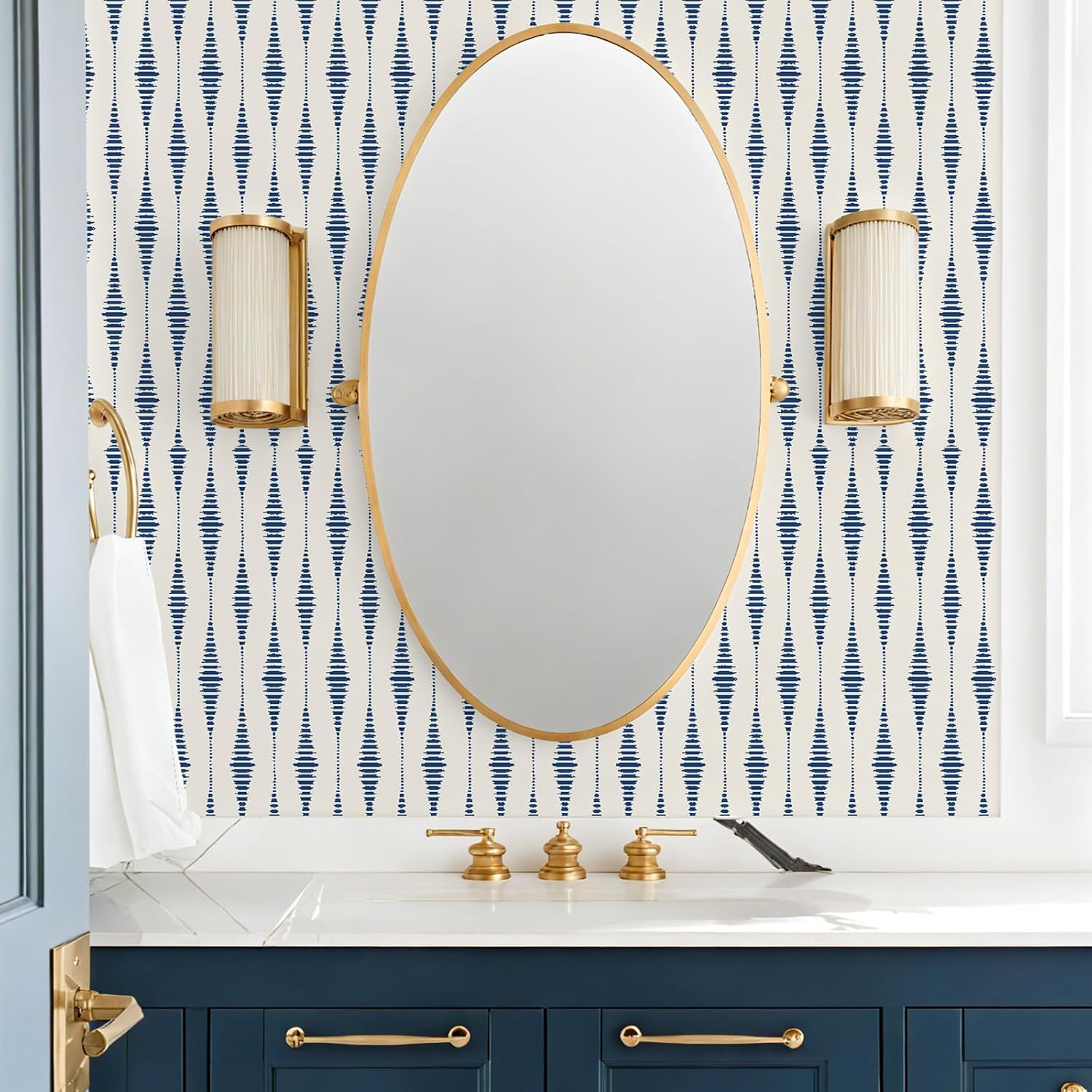 VEELIKE Blue Abstract Art Deco Wallpaper Modern Diamond Geometric Wallpaper for Bedroom Living Room Bathroom 17.7''x354'' Coastal Minimalist Geometric Contact Paper Self Adhesive Accent Wall Paper