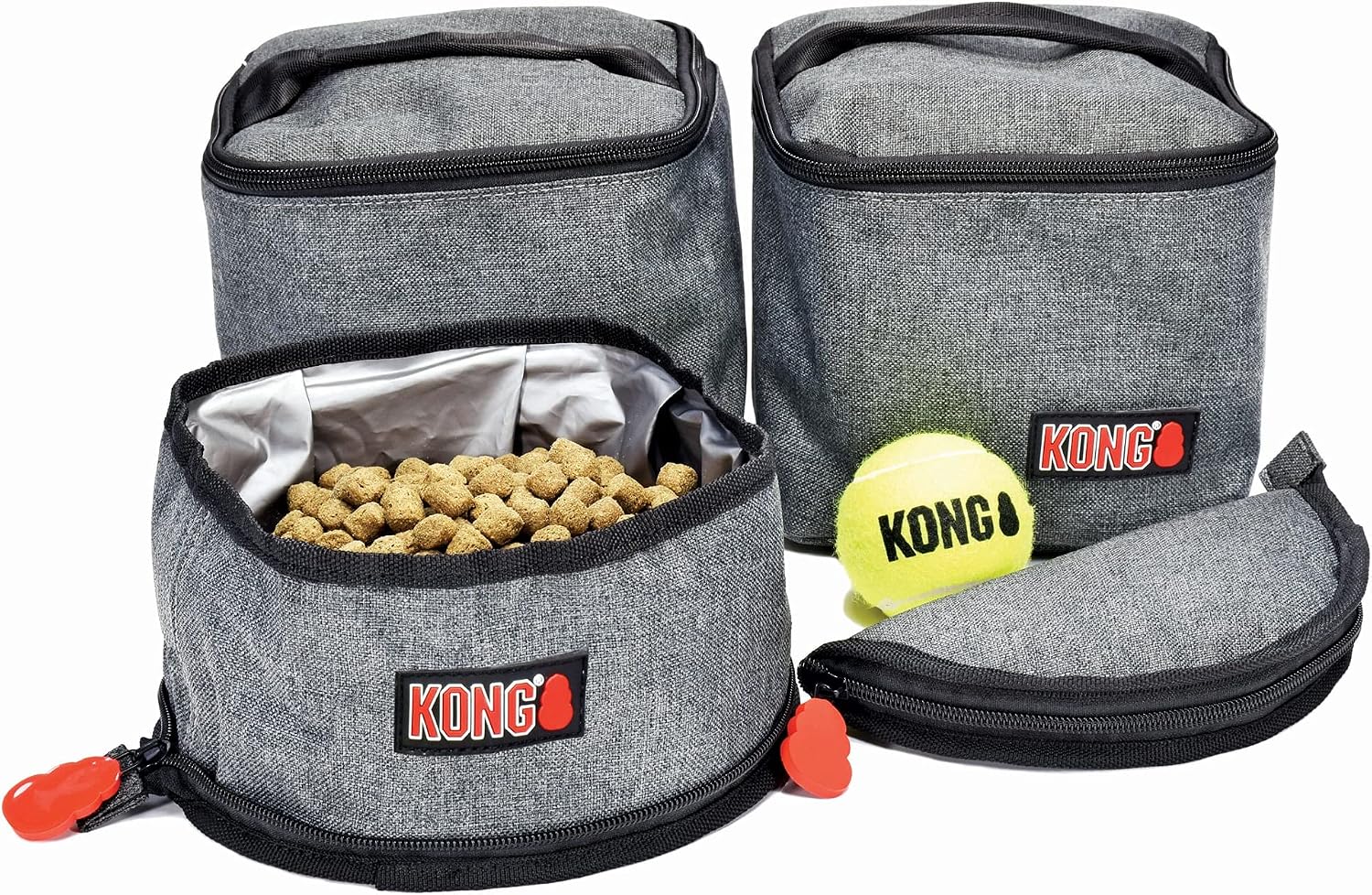 KONG Pet Travel Bag (5-Piece) & Washable Tote Organizer - Food Storage Containers & Collapsible Bowls, Multi-Functional Pockets - Great Weekend Pet Travel Set for Dog