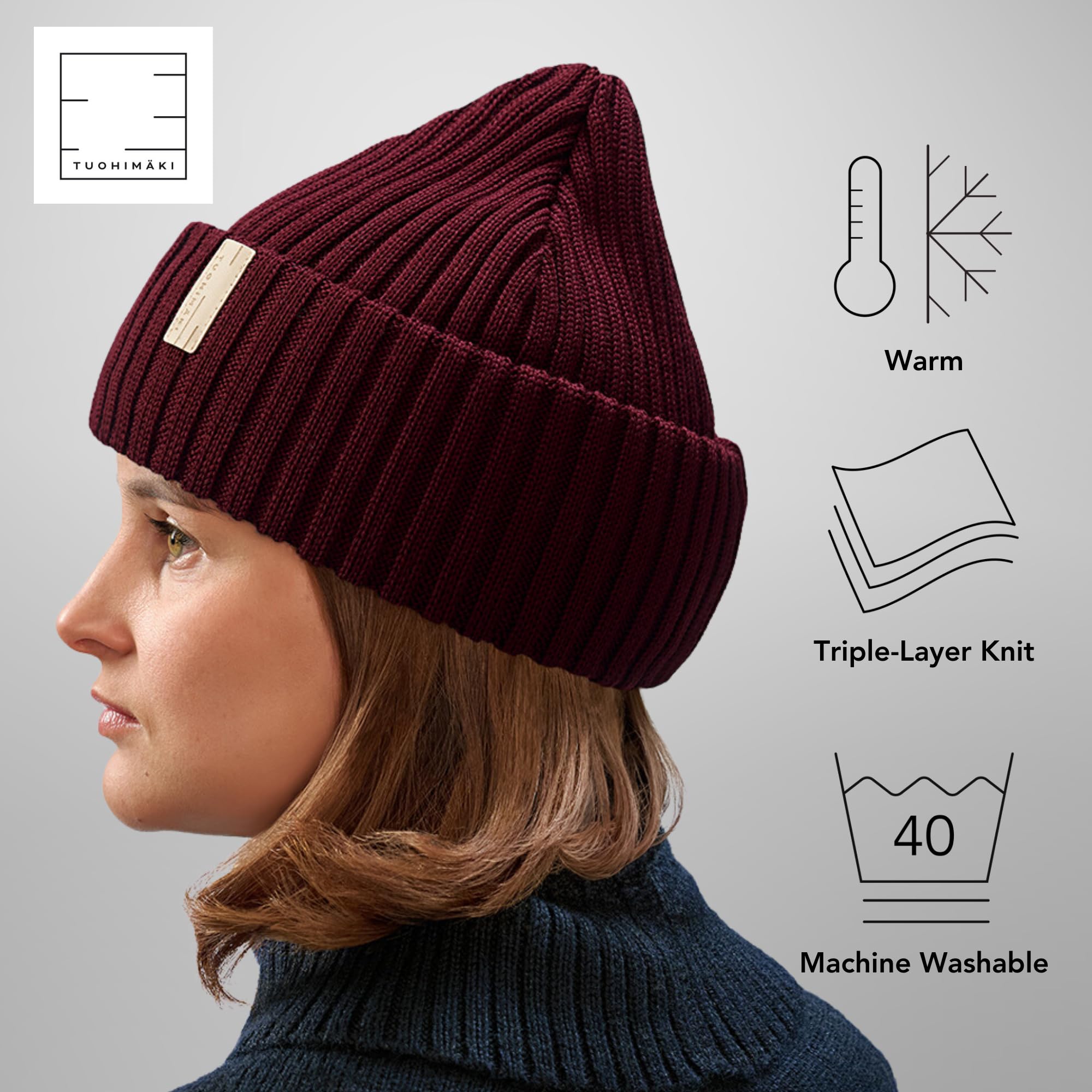 Czapka z 100% wełny merynosowej – Wykonana w Finlandii – Czapka beanie dla mężczyzn i kobiet – Ciepła czapka zimowa dla mężczyzn – Miękka czapka zimowa dla kobiet – Czarna premium czapka