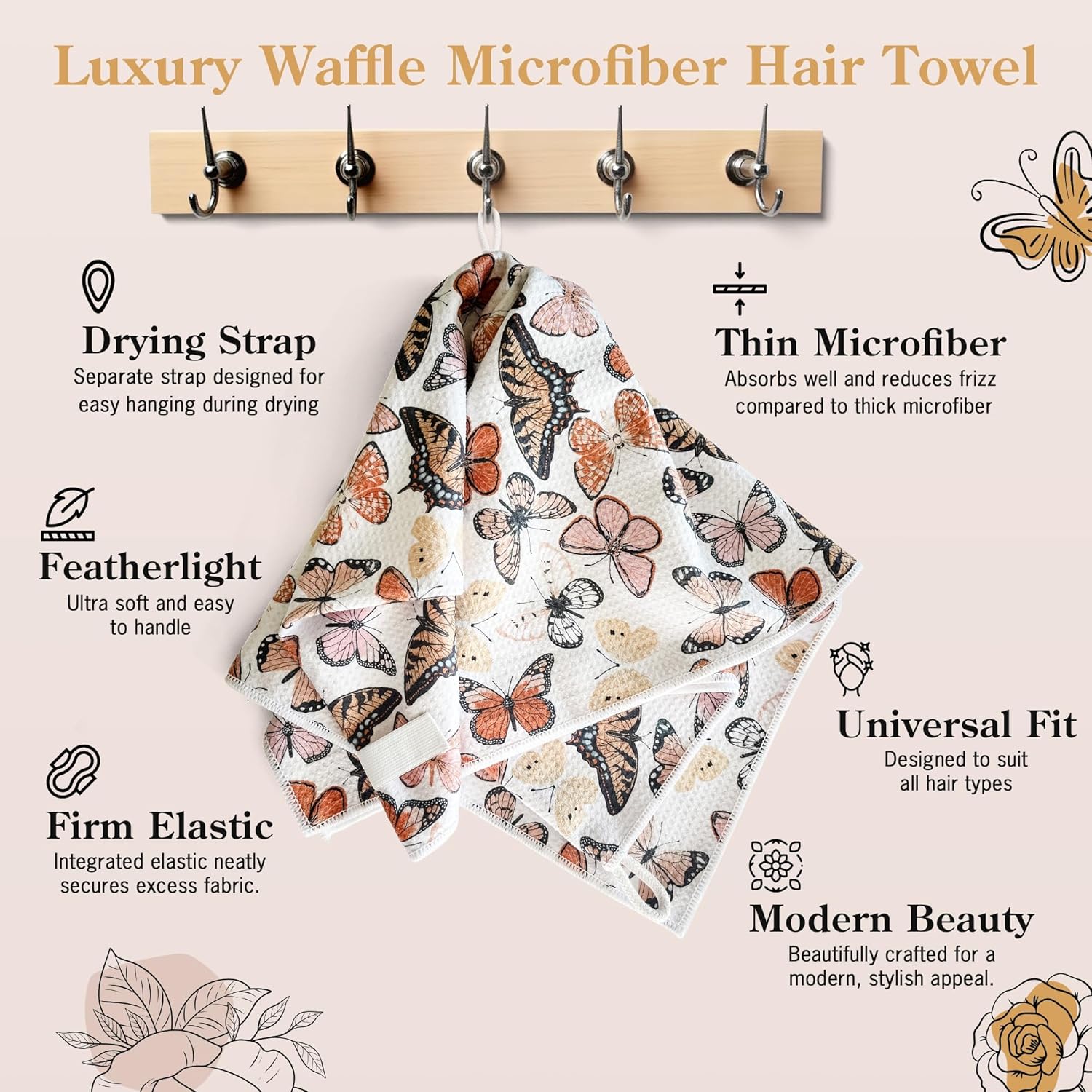 Microfiber Hair Towel Wrap for Women - Anti-Frizz Quick Dry Hair Wrap for Long Hair - Hair Towels for Women, Hair Drying Towel Wrap - Floral Butterfly
