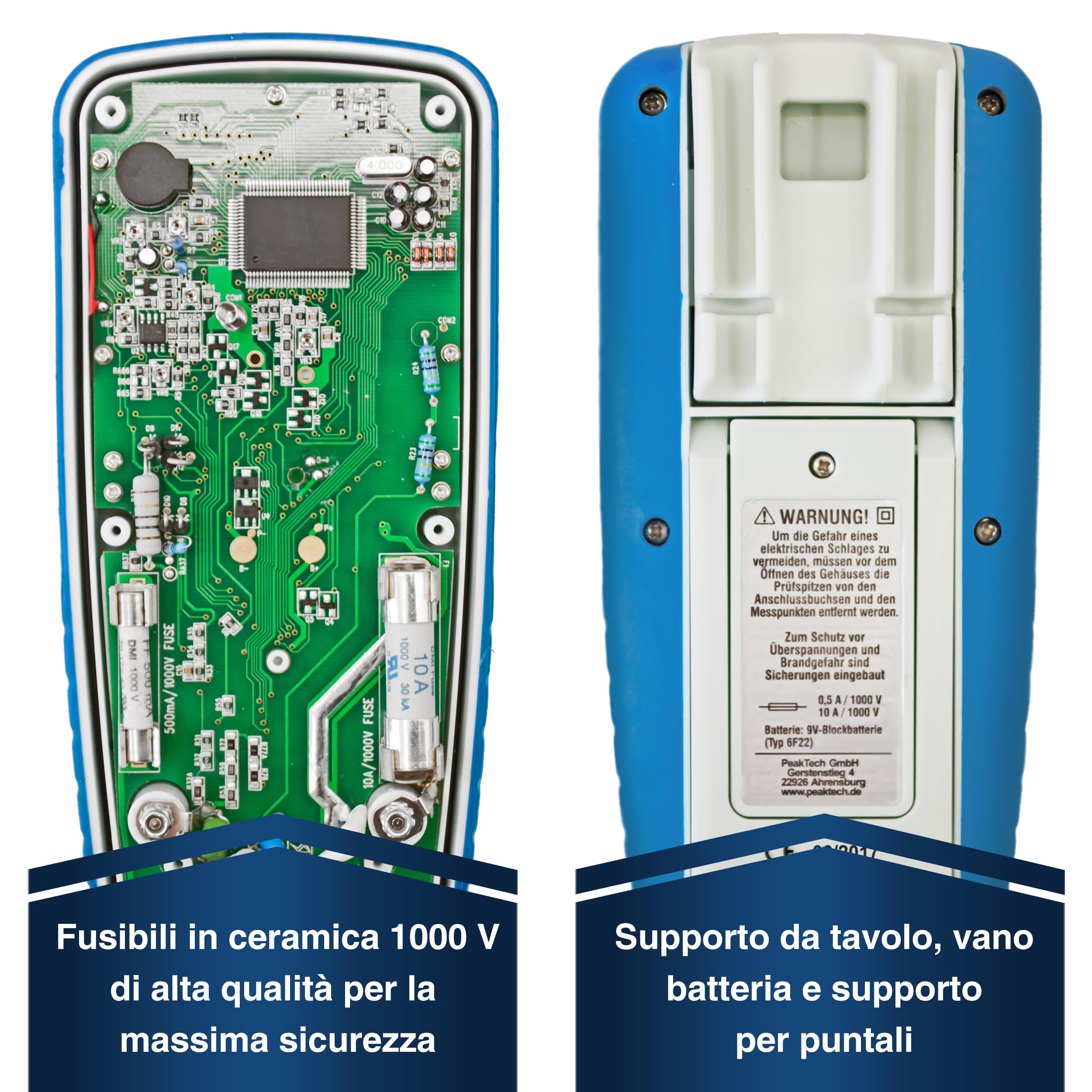Peaktech P 3360 – Multimetro Digitale True Rms, Impermeabile, 40000 Conteggi, Tascabile Professionale, Tüv/Gs, Autorange, Misurazione della Corrente, Voltmetro, Tester di Continuità - Cat Iii 1000 V