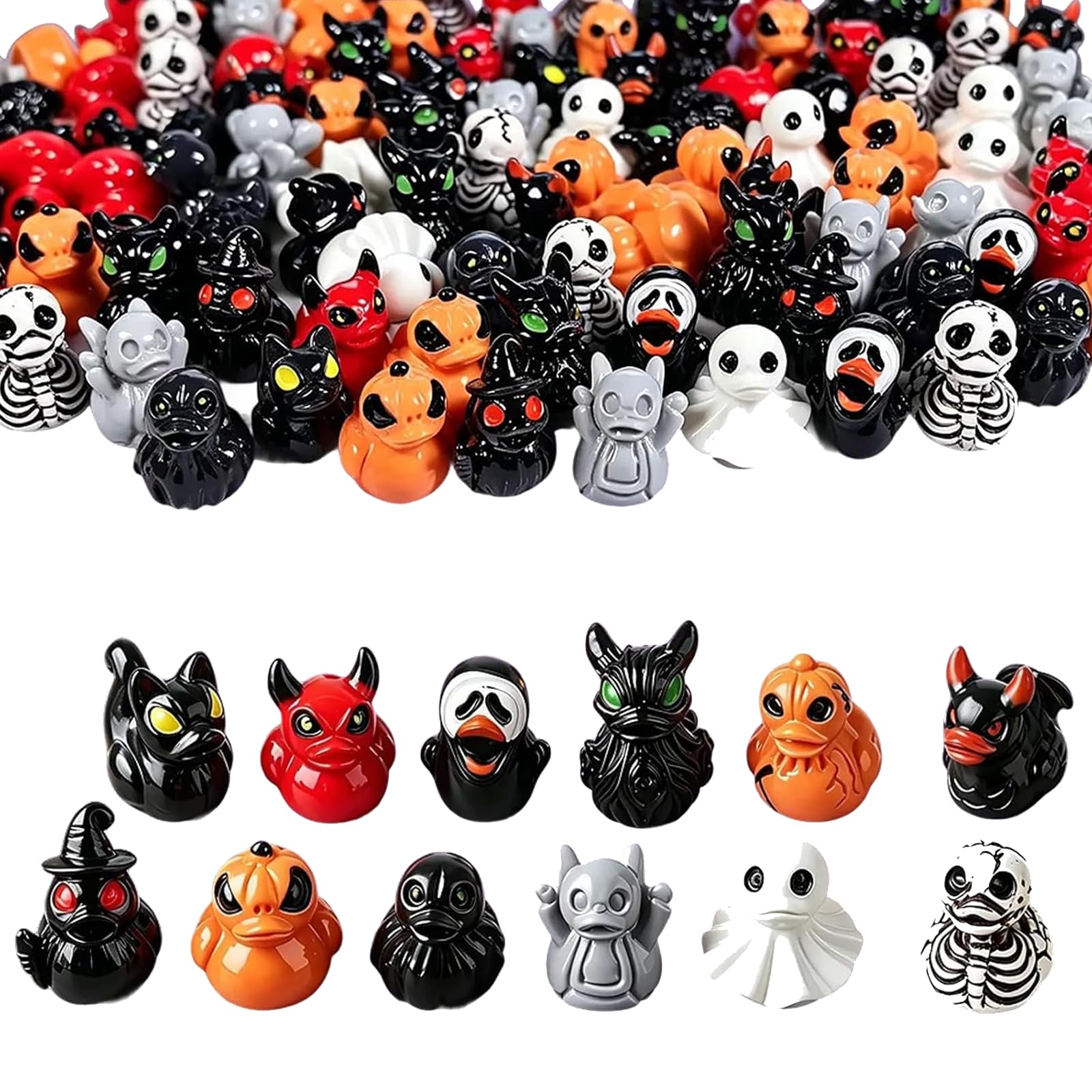 Mini Resin Ducks – Devil, Ghost & Skeleton Designs, Cute Spooky Gothic Duck Figurines, Halloween Christmas Party Favors, Desktop Garden Decor, DIY Crafts & Dollhouse Accessories (12pcs)