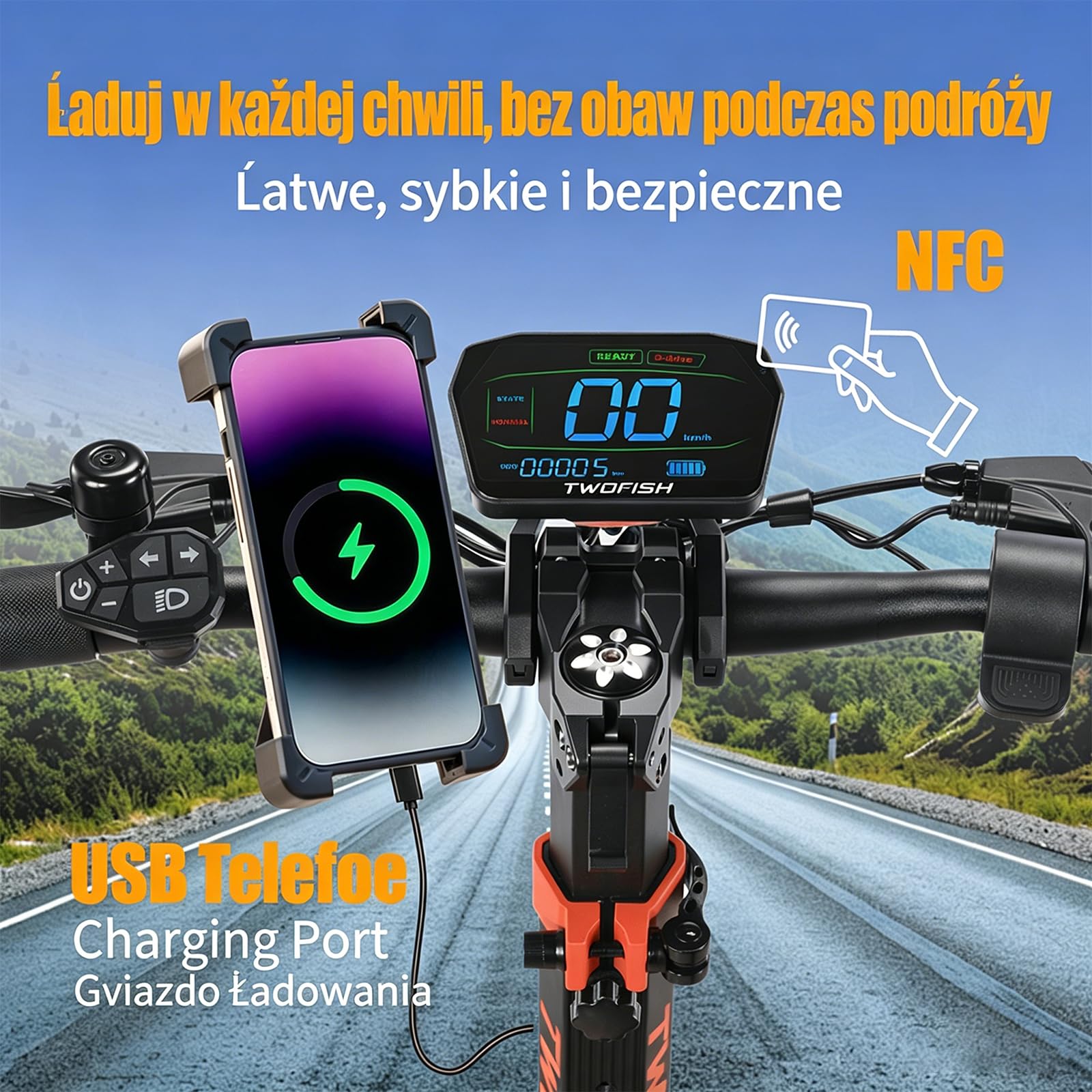 Hulajnoga Elektryczna Dla Dorosłych, 3 Ustawienia Prędkości (Ogranicznik Prędkości Można Wyłączyć), Akumulator 52 V 23 Ah, Wyświetlacz HD, Uchwyt Na Telefon, Odblokowywanie Nfc, Opony 10-Calowe