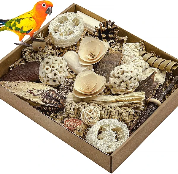 LOPERDEVE Natural Bird Toy Foraging Parrot Shredding Toys Box Conure Chewing Toys for Cockatiel Lovebird Parakeet Budgie Small-Medium Birds (Nature Color)