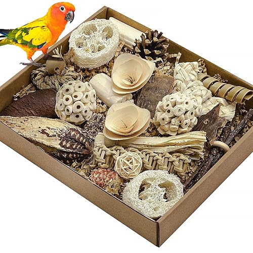 LOPERDEVE Natural Bird Toy Foraging Parrot Shredding Toys Box Conure Chewing Toys for Cockatiel Lovebird Parakeet Budgie Small-Medium Birds (Nature Color) - Nature Color
