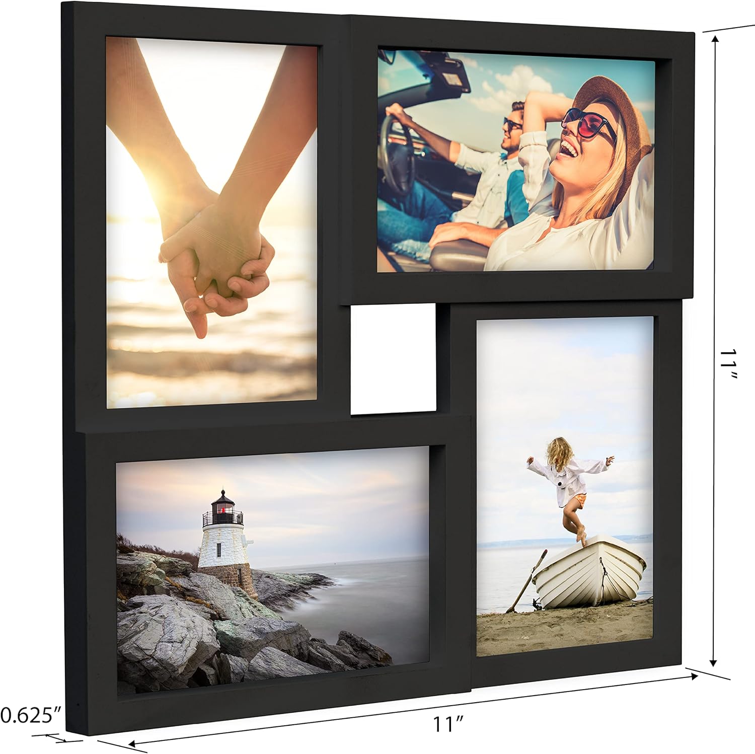 Malden International Designs Puzzle Collage Picture Frame, 4 Option, 4-4x6, 4 Pack, Black