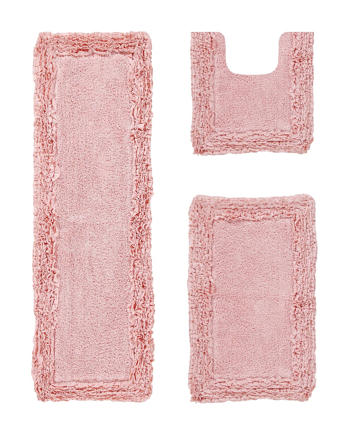 Better Trends 3 Piece Bathmat Set 100 CottonToilet Rugs U Shaped Soft Non-Slip Rug Pad Water Absorbent Washable