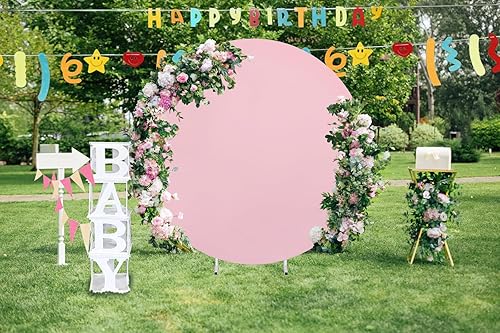 Miniatura 7 de Cubierta de fondo redonda rosa de 7.2 x 7.2 pies, círculo rosa, fondo de fotografía de cumpleaños, para fiestas, baby shower, bodas, decoraciones
