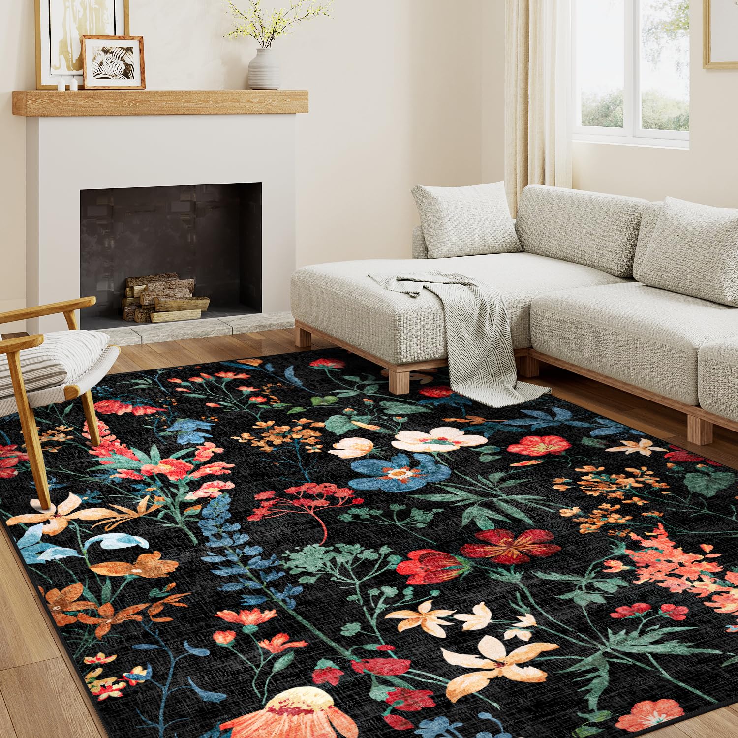 HUGEAR Vintage Teppich Wohnzimmer Wohnzimmerteppich Waschbarer rutschfest Teppiche Carpets Schlafzimmer Rug Esszimmer Büro Kinderzimmer Waschküchen Rugs Kurzflor Carpet