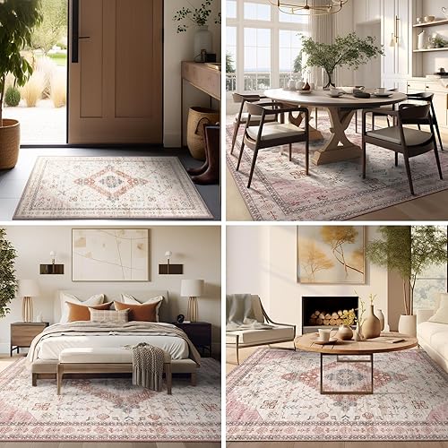 Miniatura 174 de Ashler - Alfombras bohemias vintage de 5 x 8 pies para sala de estar, lavables a máquina con parte trasera antideslizante, alfombra para interiores