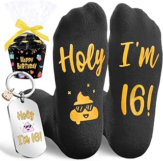 HAPPYPOP Funny Socks for Teens - 13-18 20 21 Year Old Birthday Gift Ideas with Keychain